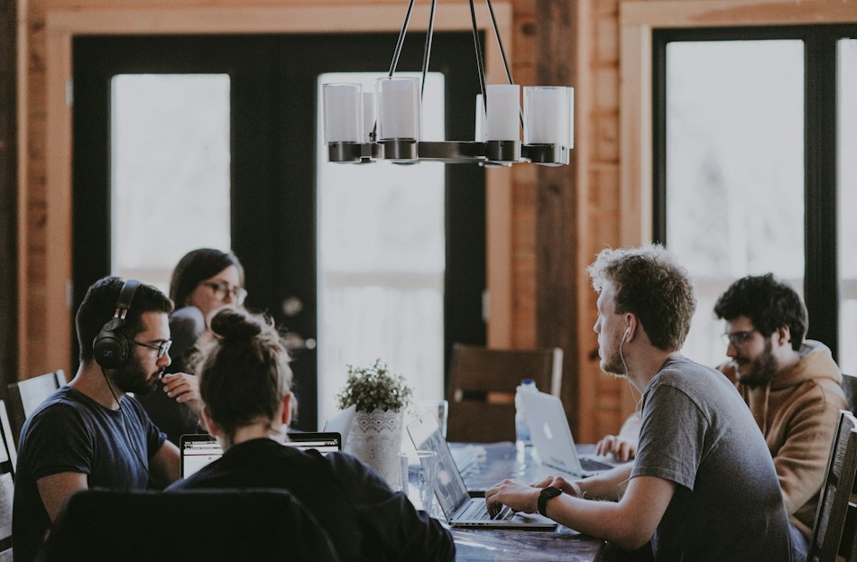 Colleagues collaborating in an office